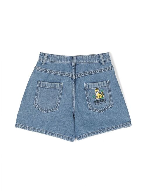 Kenzo Kids tiger-embroidered denim shorts