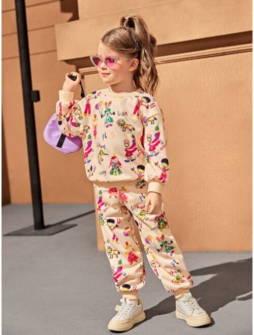 SHEIN Toddler Girls Figure Graphic Pullover & Sweatpants