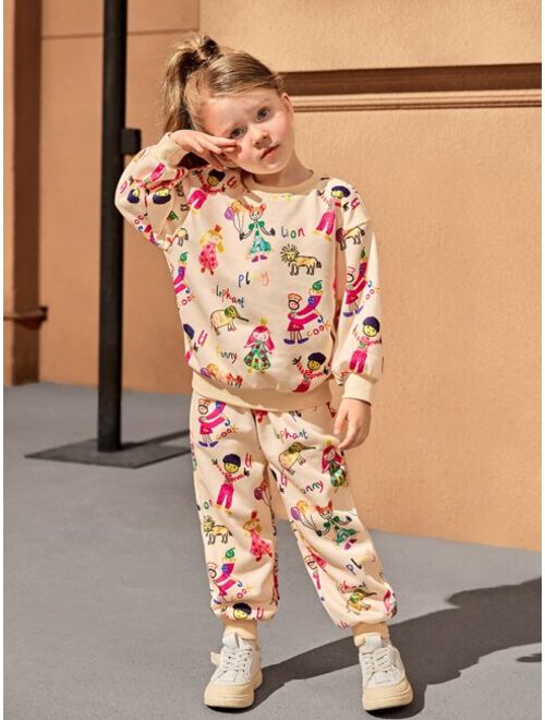 SHEIN Toddler Girls Figure Graphic Pullover & Sweatpants