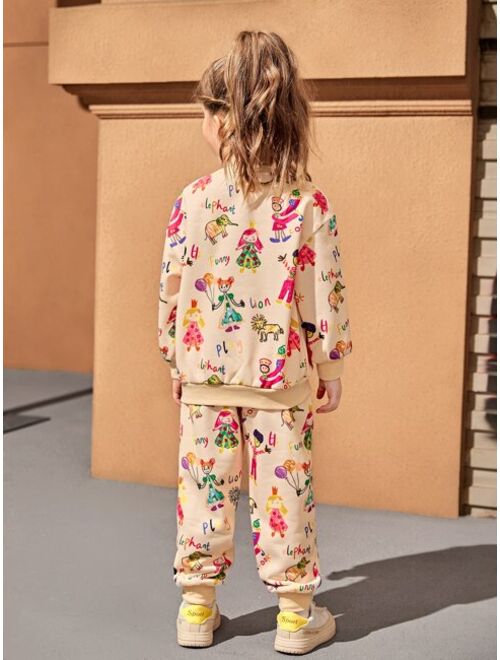 SHEIN Toddler Girls Figure Graphic Pullover & Sweatpants