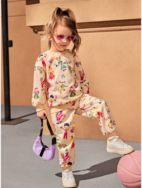 SHEIN Toddler Girls Figure Graphic Pullover & Sweatpants