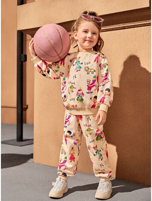 SHEIN Toddler Girls Figure Graphic Pullover & Sweatpants