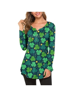 ZEFOTIM St Patricks Day Shirt Women Long Sleeve Lucky Funny Tshirts Irish Shamrock Graphic Tees Blouse