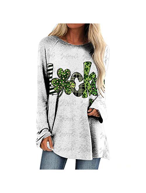 ZEFOTIM St Patricks Day Shirt Women Long Sleeve Lucky Funny Tshirts Irish Shamrock Graphic Tees Blouse