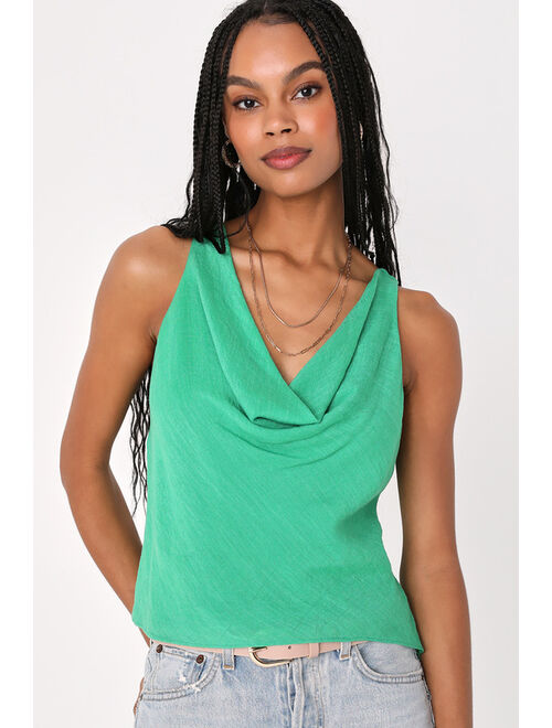 Lulus Breezy Perfection Green Cowl Neck Tank Top