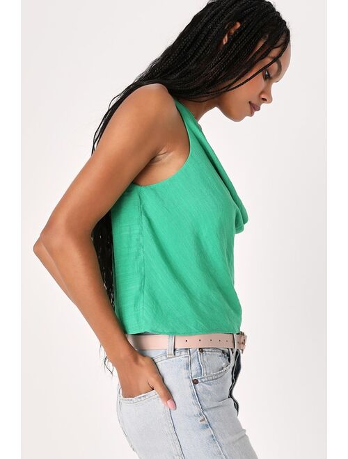 Lulus Breezy Perfection Green Cowl Neck Tank Top