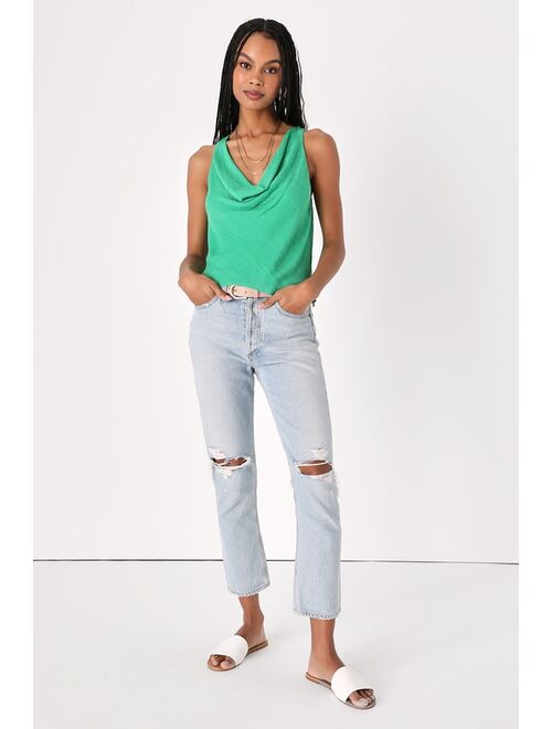 Lulus Breezy Perfection Green Cowl Neck Tank Top