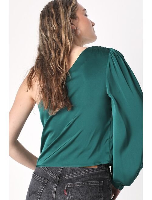 Lulus Effortlessly Radiant Emerald Green Satin One-Shoulder Top