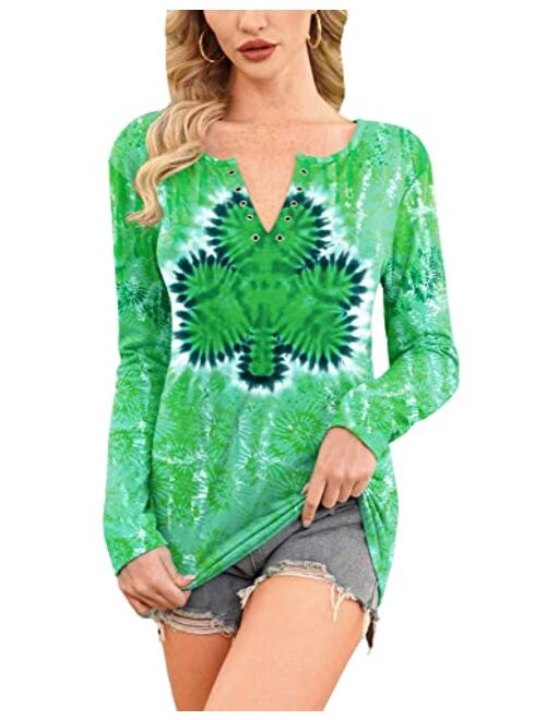 For G and PL Womens St. Patrick's Long Sleeve Sweatshirt Irish Print Sexy V-Neck Clover Shamrock Shirt