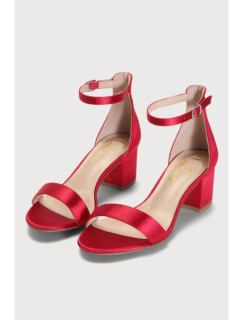 Lulus Harper Red Satin Ankle Strap Heels