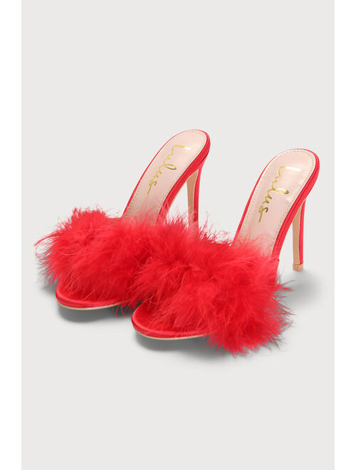 Lulus Boabaa Red Feather High Heel Sandals