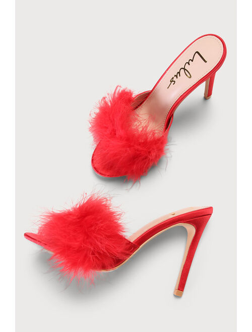 Lulus Boabaa Red Feather High Heel Sandals