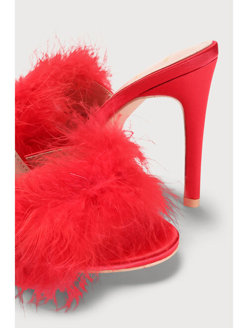 Lulus Boabaa Red Feather High Heel Sandals