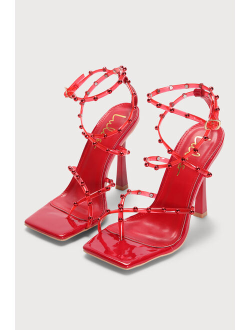 Lulus Goosyy Red Patent Studded High Heel Sandals