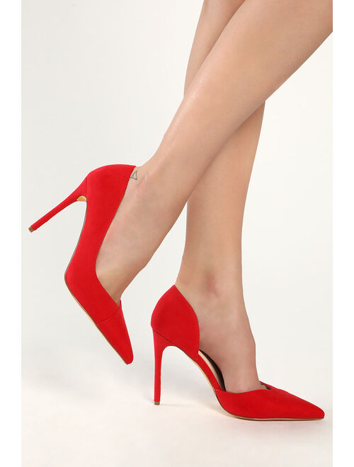 Lulus Satsuki Red Suede Pointed-Toe D'Orsay Pumps