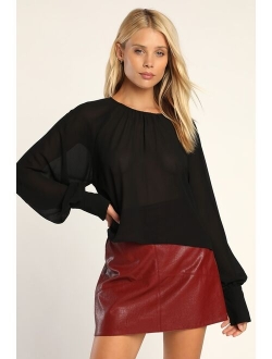 Sheer Elegance Red Sheer Long Sleeve Top