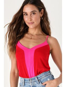 Feelin' the Stripe Red and Pink Color Block Bodysuit
