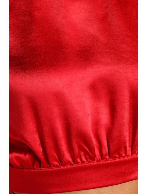 Lulus Glamorous Glances Red Satin Cap Sleeve Crop Top