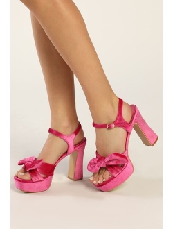 Lyeluh Red Kiss Print Satin Bow Platform Heels