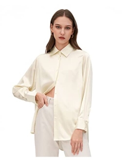 SOS Silk Blouse Oversized Pure Silk Shirt Women Long Sleeve Button Up Ladies Silk Top Elegant Office Luxury