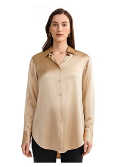 SOS Silk Blouse Oversized Pure Silk Shirt Women Long Sleeve Button Up Ladies Silk Top Elegant Office Luxury