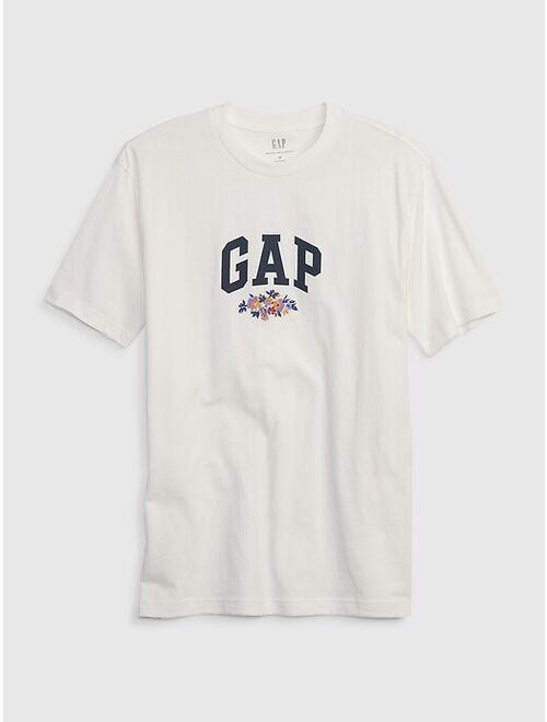 Floral Gap Logo Cotton Solid Crew Neck Short Sleeve T-Shirt