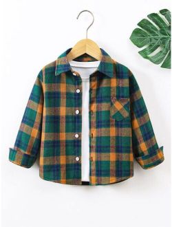 Toddler Boys Plaid Patched Pocket Shirt Without Tee