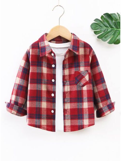 Shein Toddler Boys Plaid Patched Pocket Shirt Without Tee