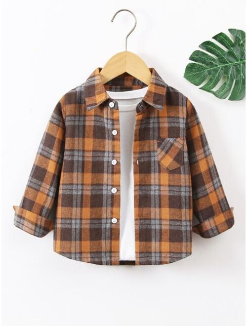 Shein Toddler Boys Plaid Patched Pocket Shirt Without Tee