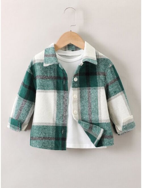 Shein Toddler Boys Plaid Print Shirt Without Tee