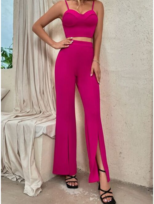 Shein Zip Back Bustier Cami Top & Flare Leg Pants