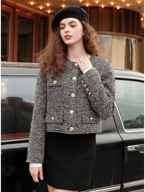 Shein Flap Detail Button Placket Tweed Overcoat