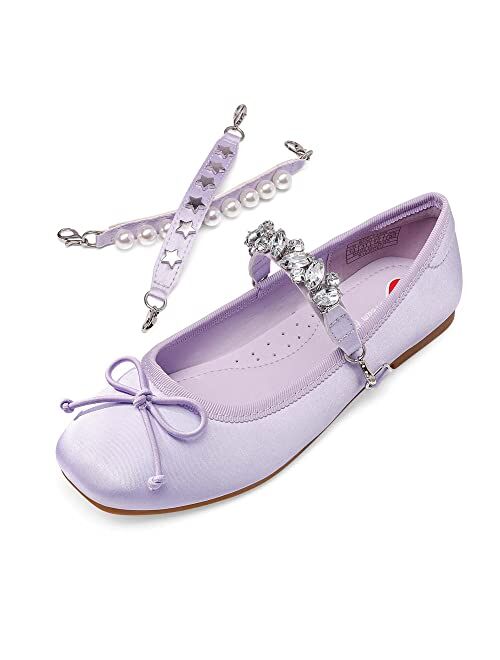 DREAM PAIRS Girls Dress Shoes Interchangeable Straps Fashion Bow Ballerina Flower Girl Ballet Flats DIY