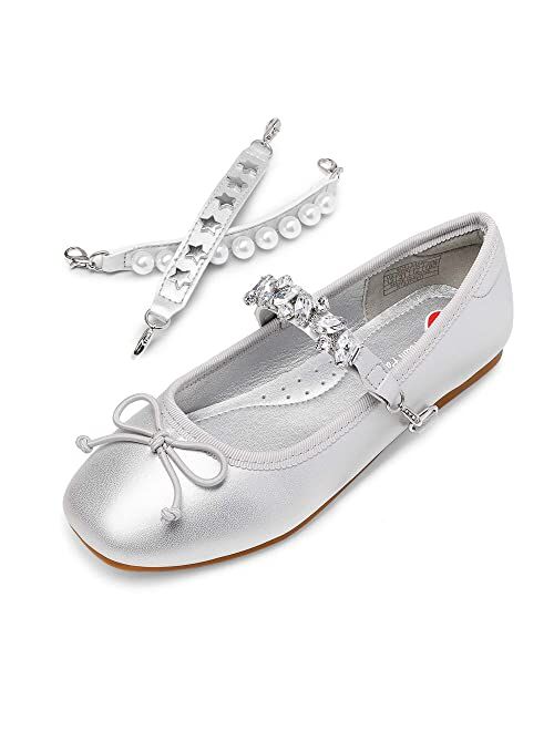 DREAM PAIRS Girls Dress Shoes Interchangeable Straps Fashion Bow Ballerina Flower Girl Ballet Flats DIY