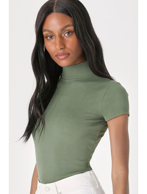 Buy Lulus Never Ending Trend Olive Green Ribbed Mock Neck Bodysuit Online Topofstyle 