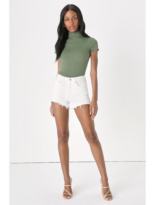 Lulus Never-ending Trend Olive Green Ribbed Mock Neck Bodysuit