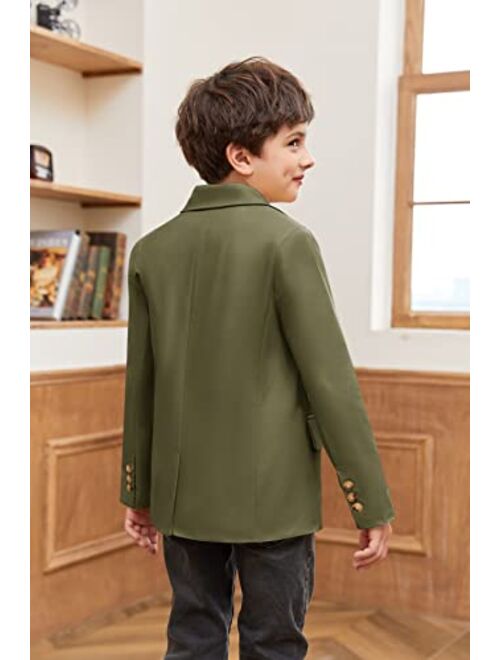 PASLTER Boys Blazer 2 Button Notched Lapel Casual Kids Teen Suit Jacket Coat School Uniform