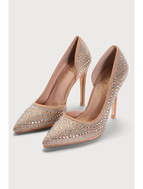 Lulus Olany Light Nude Suede Rhinestone D'Orsay Pumps