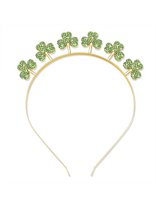 Zitulry St Patrick's Day Headband Rhinestone Shamrock HAPPY ST.PATRICKS Letter Hairband Crystal Irish Green Lucky Clover Headpiece