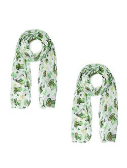 VANLINKER Green Shamrock Scarf St. Patrick's Day Scarf Irish Silk Scarf Set Four Leaf Clover Voile Scarves Festivals Travel