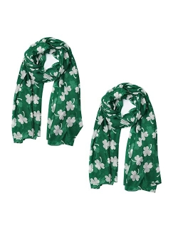 VANLINKER Green Shamrock Scarf St. Patrick's Day Scarf Irish Silk Scarf Set Four Leaf Clover Voile Scarves Festivals Travel