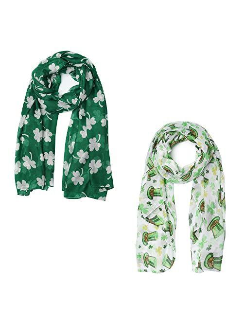 VANLINKER Green Shamrock Scarf St. Patrick's Day Scarf Irish Silk Scarf Set Four Leaf Clover Voile Scarves Festivals Travel