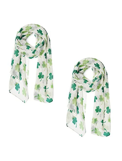 VANLINKER Green Shamrock Scarf St. Patrick's Day Scarf Irish Silk Scarf Set Four Leaf Clover Voile Scarves Festivals Travel