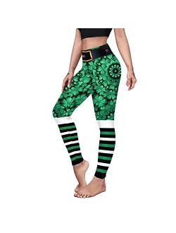 color cosplayer Women Tummy Control St. Patrick's Day Leggings Shamrock High Waisted Yoga Pants Clover Leaves Soft Tights