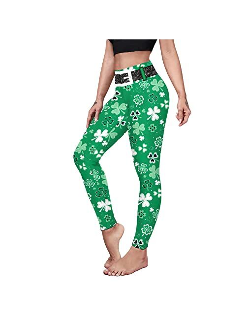 color cosplayer Women Tummy Control St. Patrick's Day Leggings Shamrock High Waisted Yoga Pants Clover Leaves Soft Tights