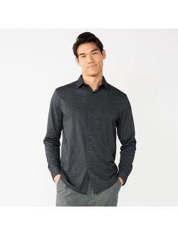 Slim-Fit Knit Spread Collar Dress Shirt