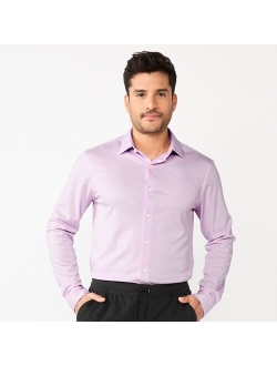 Slim-Fit Knit Spread Collar Dress Shirt