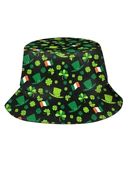 Qurdtt St Patricks Day Bucket Hat, Unisex Fashion Print Outdoor Green Shamrock Bucket Hat for Women Men Teens