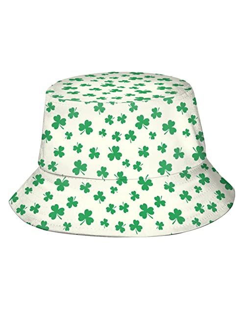 Qurdtt St Patricks Day Bucket Hat, Unisex Fashion Print Outdoor Green Shamrock Bucket Hat for Women Men Teens