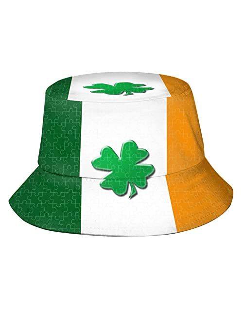 Qurdtt St Patricks Day Bucket Hat, Unisex Fashion Print Outdoor Green Shamrock Bucket Hat for Women Men Teens